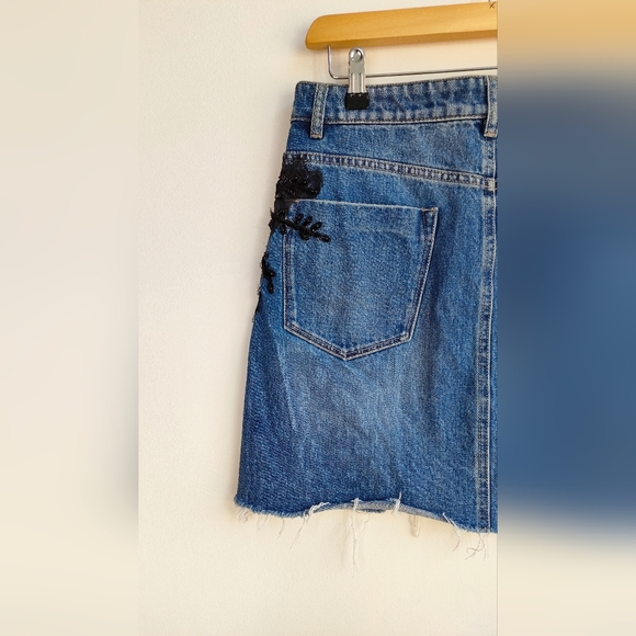 Miss Sixty Blue Denim Mini Skirt With Lace Trim Size L - Picture 7 of 7